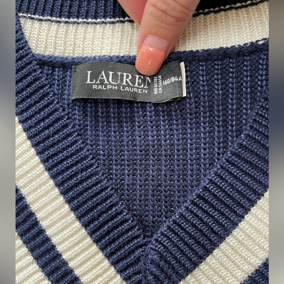 Lauren Ralph Lauren Cotton-Blend Cricket Sweater Dress French Navy & White SP - Picture 12 of 14